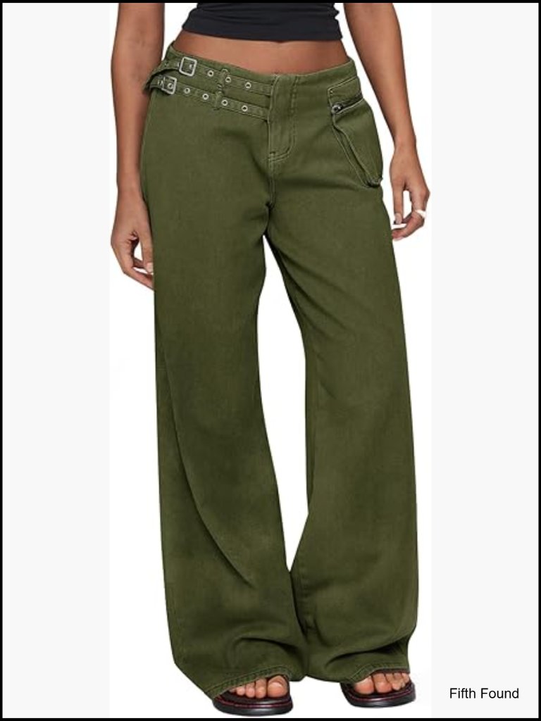 Low Rise Wide Leg Cargo Jeans 100% Cotton Y2k Baggy Denim Pants
